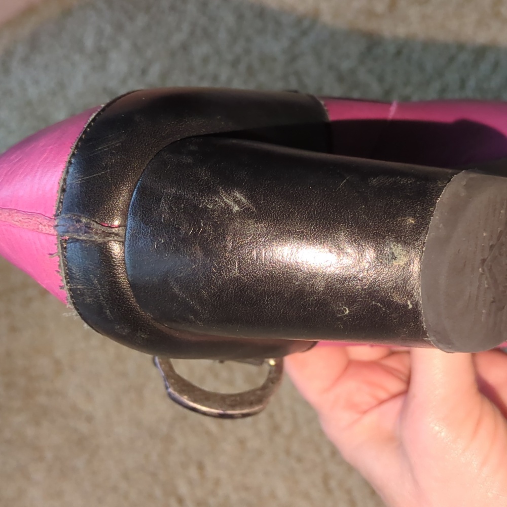 John Fleuvog Pink & Black Heels With Buckle Strap Size 7.5 - Picture 10 of 16